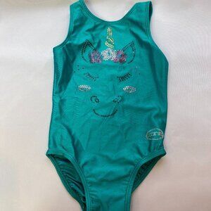 Child's Ozone Studded Teal Unicorn Face Leotard Size Medium